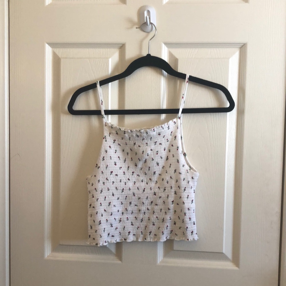 Forever 21 White Floral Smocked Cropped Cami